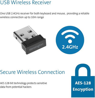 Kensington Pro Fit® Wireless Desktop Set (DE), QWERTZ-Version, ideal fürs Home Office, schwarz, K75230DE