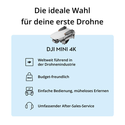 DJI Mini 4K Drohne mit 4K UHD Kamera Für Erwachsene, 3-Achsen-Gimbal-Stabilisierung, C0, QuickShots, 10 km Videoübertragung, Autom. Rückkehr, Windstabil, 1 Akku (31 min Flugzeit), Unter 249g