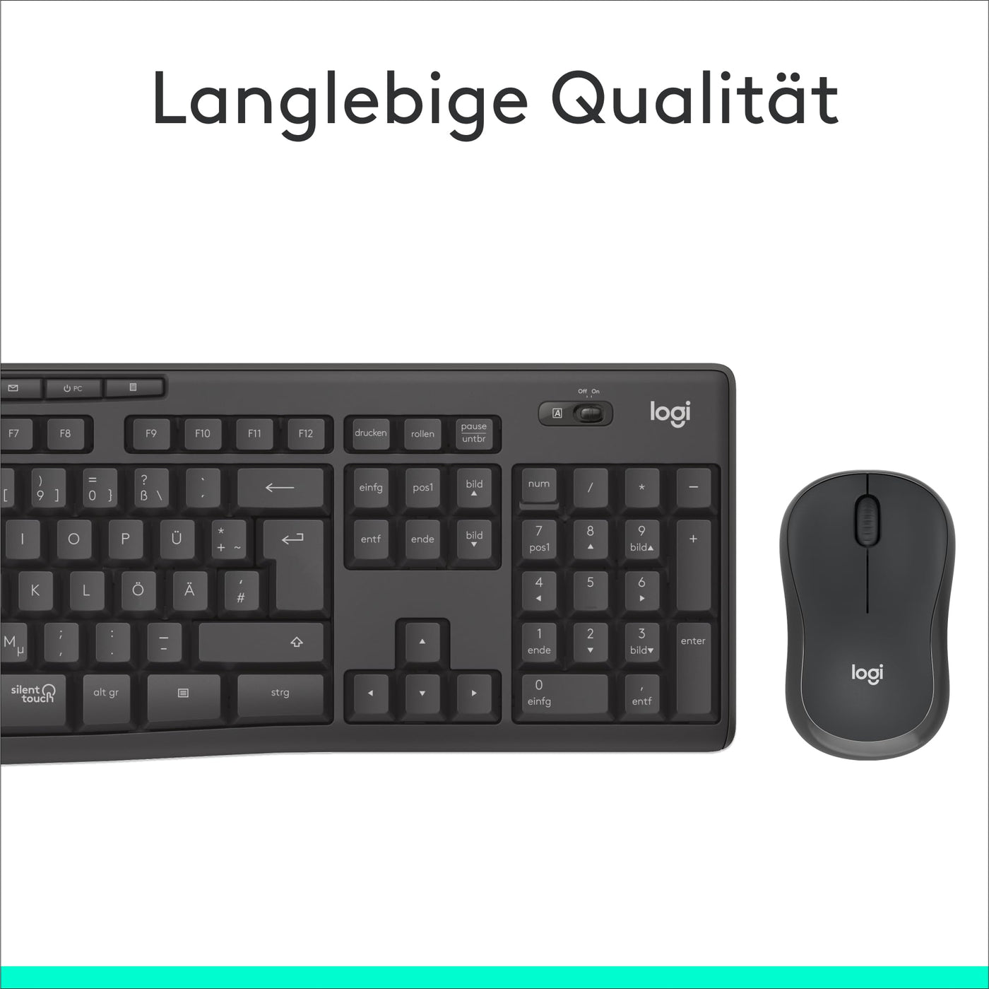 Logitech MK295 kabelloses Tastatur-Maus-Set mit SilentTouch-Technologie, Shortcut-Tasten, optischer Spurführung, Nano USB-Empfänger, verzögerungsfreier Drahtlosverbindung, QWERTZ layout - Graphit, PC