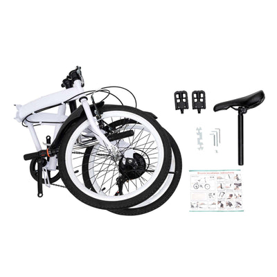 20" 6-Gang Faltrad Klappfahrrad Modern Klapprad Folding FahrräDer Faltbares Erwachsene City Bike Einstellbar Unisex Damen Herren Geeignet FüR Stadt Camping Sport Outdoor Radfahren Pendeln Weiß
