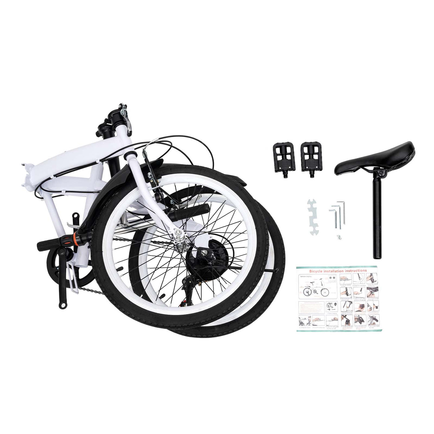 WindWilder 20 Inch 6-Gang Faltbar Mountainbike für Erwachsene und Großer Kinder, Verstellbare Sitz- und Armlehnenhöhe, Max. Tragfähigkeit 90kg / 198lbs, Weiß