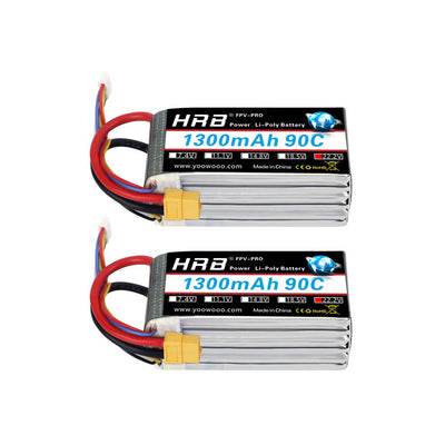 HRB 2PCS 6S 22.2V 1300mAh 90C XT60 Lipo Battery Replacement for 450 Class Helicopters Airplanes Cars Truck Buggy Truggy Drones Multicopter