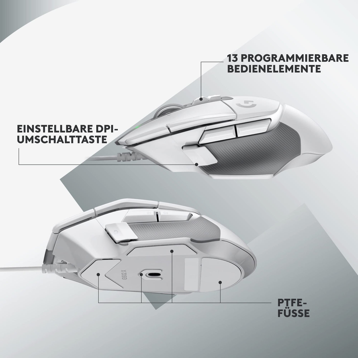 Logitech G502 X Kabelgebundene Gaming-Maus - LIGHTFORCE Hybrid optisch-mechanische Primärschalter, HERO 25K Gaming-Sensor, Kompatibel PC - macOS/Windows - Weiß