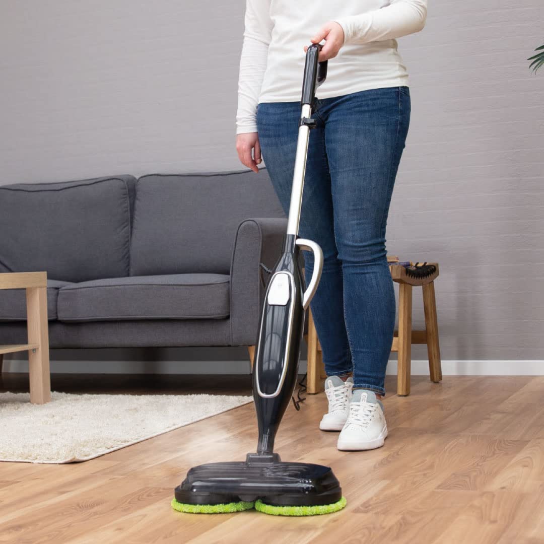Livington Steam Twister schwarz - Mega Spar Set - rotierender Dampfreiniger inkl. Reinigungsaufsätze & Ersatzpads - Dampfbesen & Handdampfreiniger - elektrischer Bodenwischer - Mop