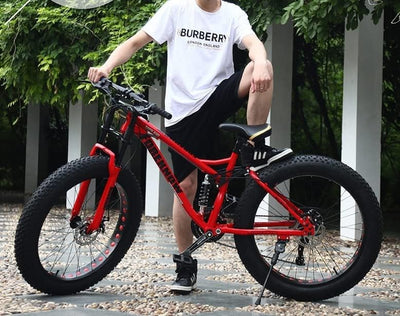 Mountainbike 24/26 Zoll, Fatbike Für Erwachsene, 21 Gang Fahrrad, Rahmen Aus Kohlenstoffstahl, Doppelte Vollfederung, Doppelscheibenbremse C,24in