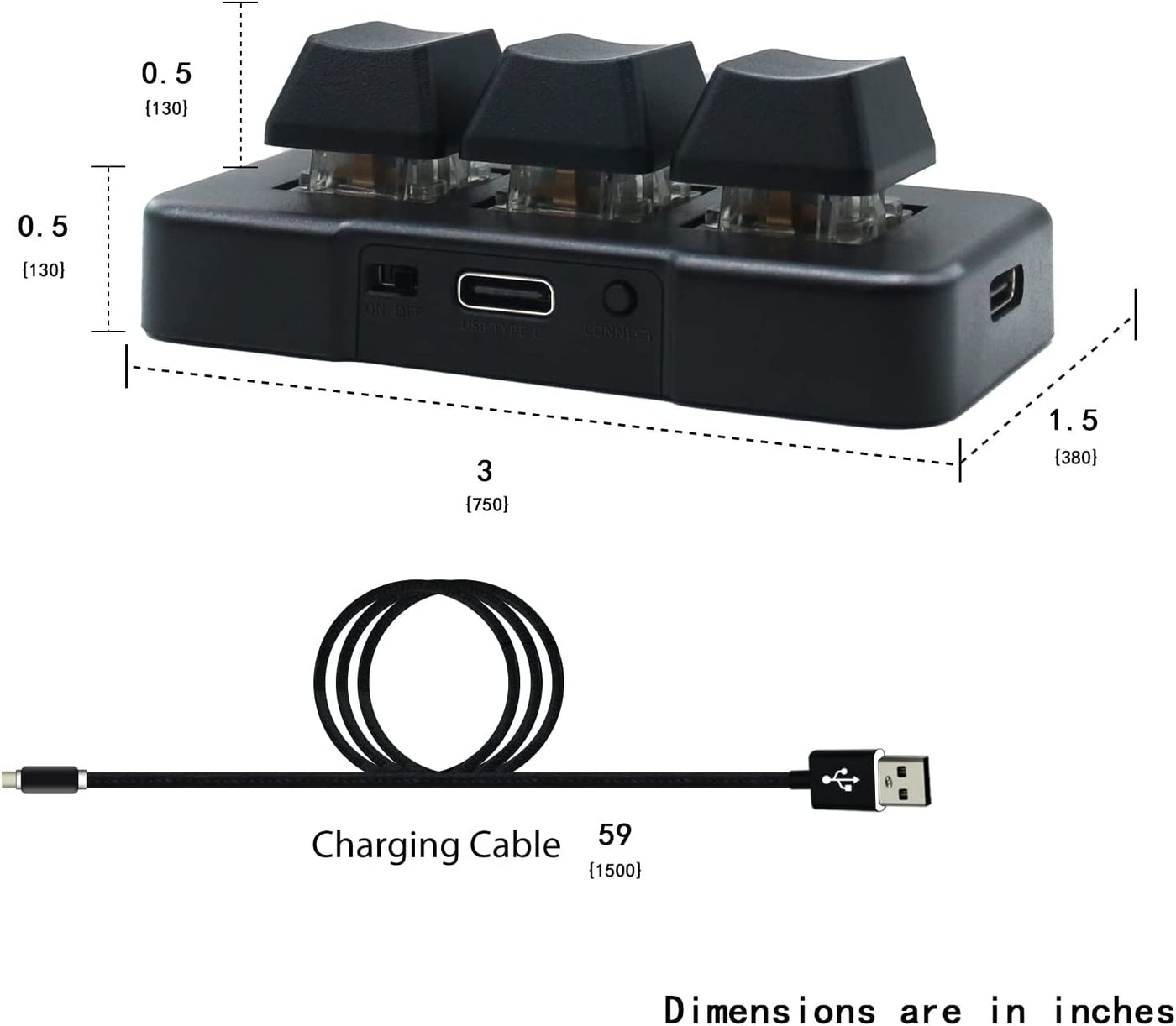 PCsensor USB Mini Keyboard 3 Tasten Mini Tastatur Wireless USB 2 in 1 Mechanische Gaming Tastatur Hot Key Customized Programm mit RGB Led für Gaming OSU Büro Arbeit