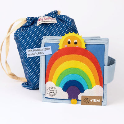 Jolly Designs – Mini Quiet Book Sonnenschein – Montessori Spielzeug ab 18 Monaten – Motorik & Kreativität fördern – Busy Book aus Filz – Handgefertigtes Filzbuch – Perfekt für unterwegs & Reisen