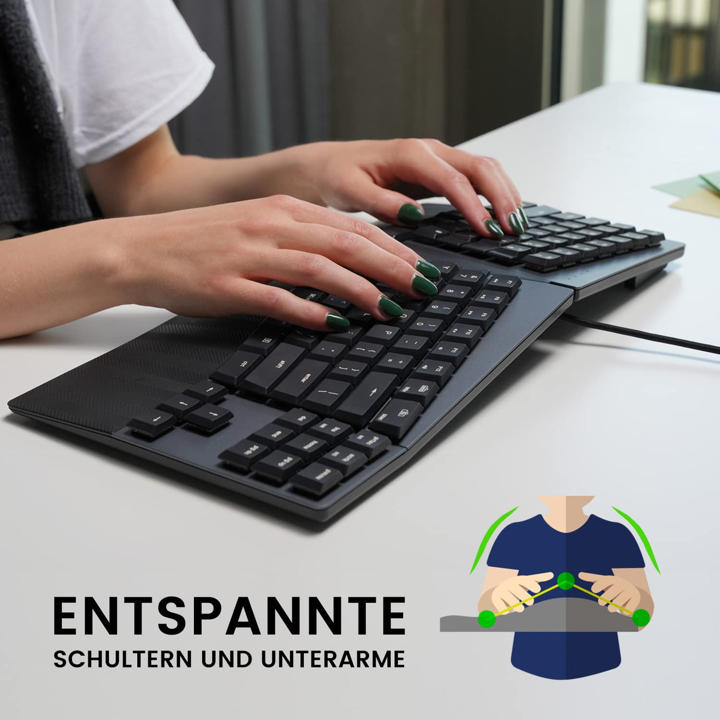 Perixx PERIBOARD-335RD DE, Kabelgebundene ergonomische mechanische Tastatur – Low-Profile Red Linear Switches – Programmierbare Funktion – Kompatibel mit Windows und Mac OS X – Deutsch QWERTZ