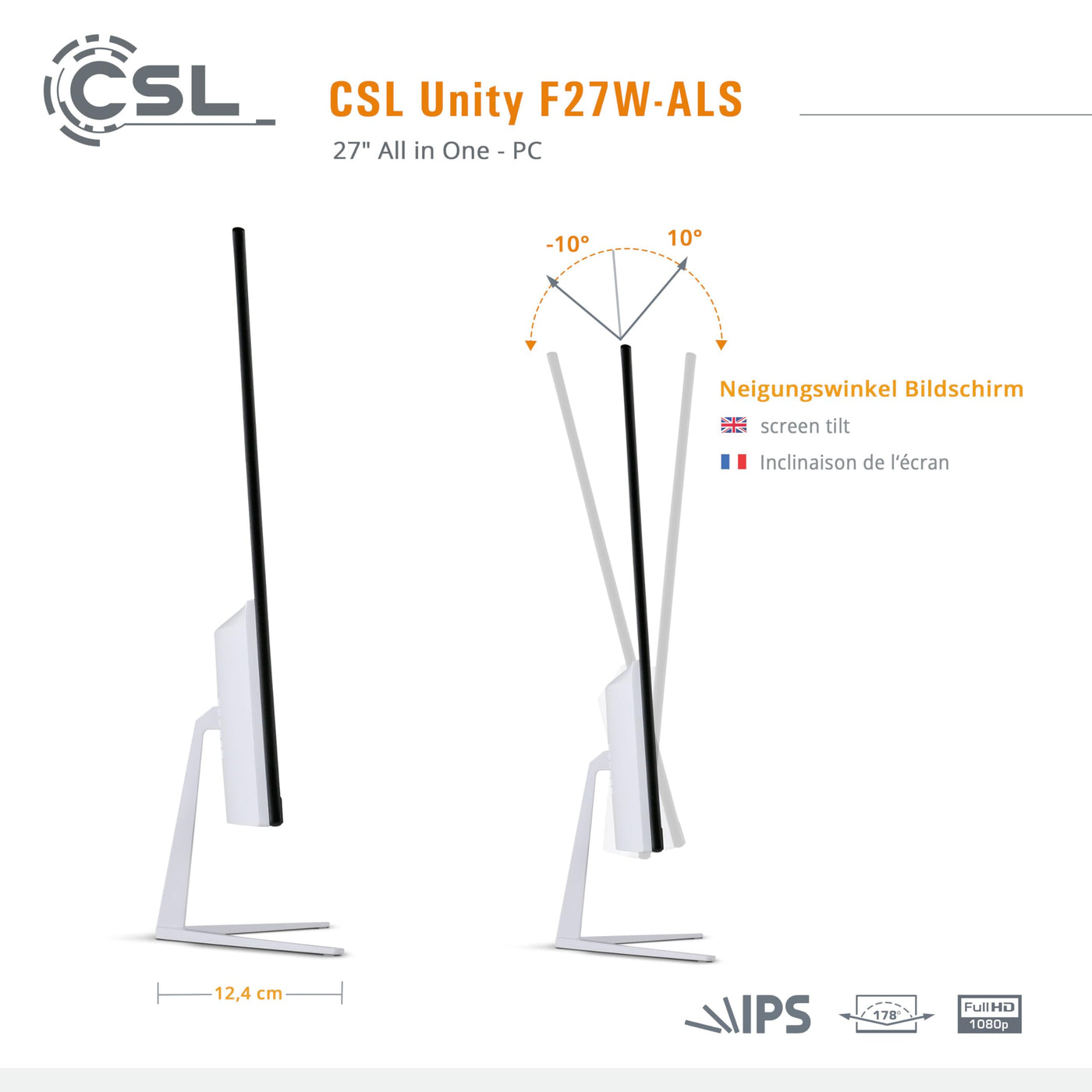 All-in-One-PC CSL Unity F27W-ALS, 68,58 cm (27 Zoll, 1920x1080 Full HD) - Leistungsstarker AIO (Intel N200 CPU 4x3700 MHz, 512 GB SSD, 16 GB DDR4-RAM, Windows 11 Home), weiß