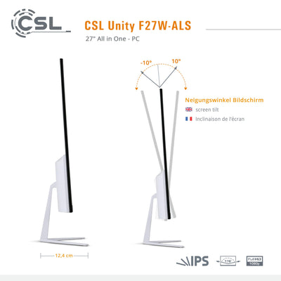 All-in-One-PC CSL Unity F27W-ALS, 68,58 cm (27 Zoll, 1920x1080 Full HD) - Leistungsstarker AIO (Intel N200 CPU 4x3700 MHz, 512 GB SSD, 16 GB DDR4-RAM, Windows 11 Home), weiß