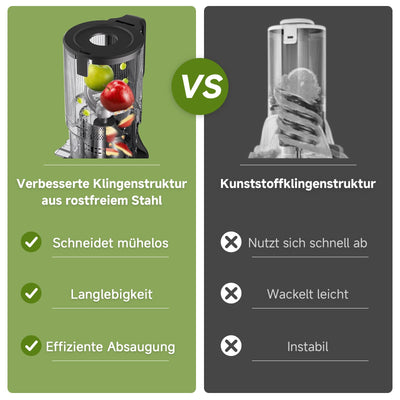 AMZCHEF Entsafter - Slow Juicer mit 135MM Breite und Größere Fütterungsröhre für Ganze Gemüse und Obst - Leicht zu Reinigender Entsafter mit 2 Gläsern - Silber