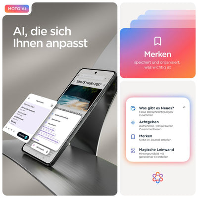 Motorola Edge 70 Smartphone (Robustes 6,67"-pOLED-Display mit Gorilla Glass 7i, 50-MP-Kamera, 12-512 GB, Wasser- und hitzebeständig, 68W-TurboPower-Aufladen), Pantone Gadget Gray, inkl. Magnetcover