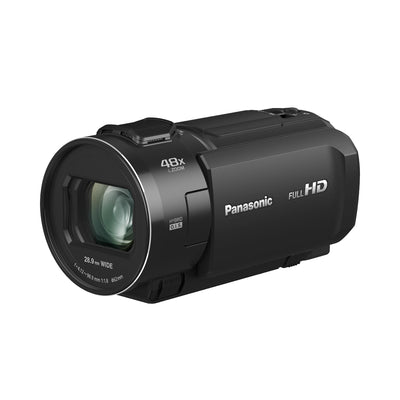 Panasonic HC-V900E-K Full-HD-Camcorder, FHD-Video, 25-mm-F1.8-Weitwinkelobjektiv, 24-facher optischer Zoom, Hybrid OIS+, HDR, Zoom-Mikrofon, Touchscreen, Schwarz