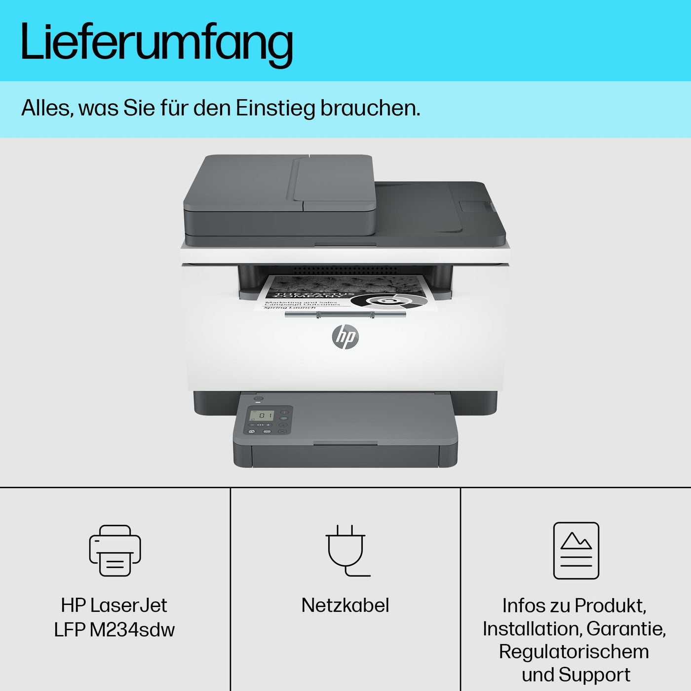 HP LaserJet MFP M234sdw Multifunktionslaserdrucker, Drucker, Scanner, Kopierer, Vorlageneinzug, WLAN, LAN, Duplex, Airprint, Grau-Weiß