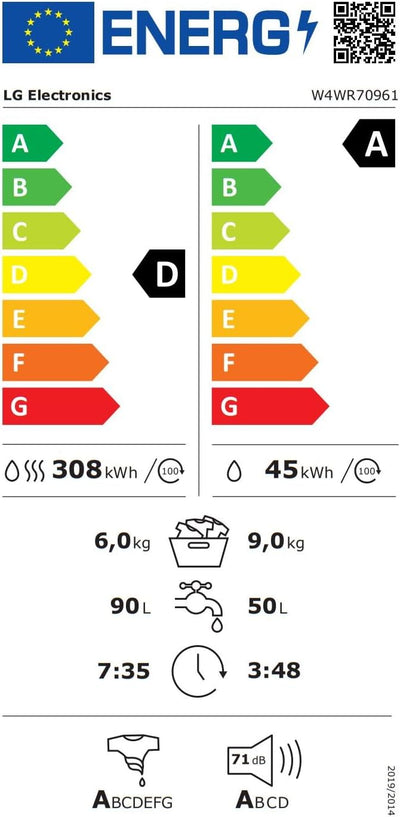 LG Electronics W4WR70961, Klasse A/D, Frontlader-Waschtrockner 9-6 kg, 1360 U/min, AI Direct Drive, Wi-Fi, Tiefenreinigung mit Dampf, TurboWash, Aqualock, Wäsche nachlegen 62 x 60 x 85 cm ꟷ Weiß