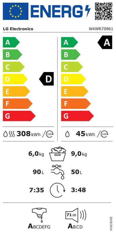 LG Electronics W4WR70961, Klasse A/D, Frontlader-Waschtrockner 9-6 kg, 1360 U/min, AI Direct Drive, Wi-Fi, Tiefenreinigung mit Dampf, TurboWash, Aqualock, Wäsche nachlegen 62 x 60 x 85 cm ꟷ Weiß