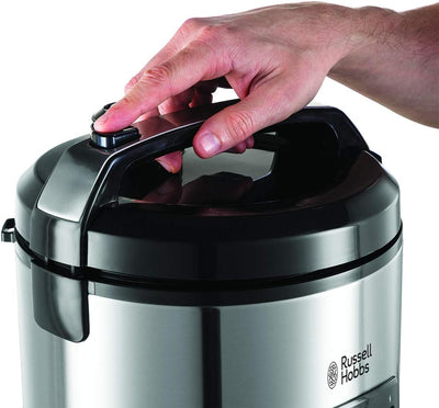 Russell Hobbs Reiskocher [Testsieger] 1,2l inkl. Dampfgarer -Einsatz mit Aroma-Klappdeckel (Warmhaltefunktion, antihaftbeschichteter Gartopf, Reislöffel & Messbecher, Edelstahl) 27080-56
