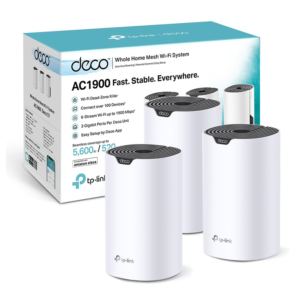TP-Link Deco S1900 Mesh WLAN Set (3er Pack), AC1900 Dual Band Router & Repeater, 3X Gigabit Ports für Jede Einheit, empfohlen für Häuser mit 3-5 Schlafzimmern, Umfassender Jugendschutz