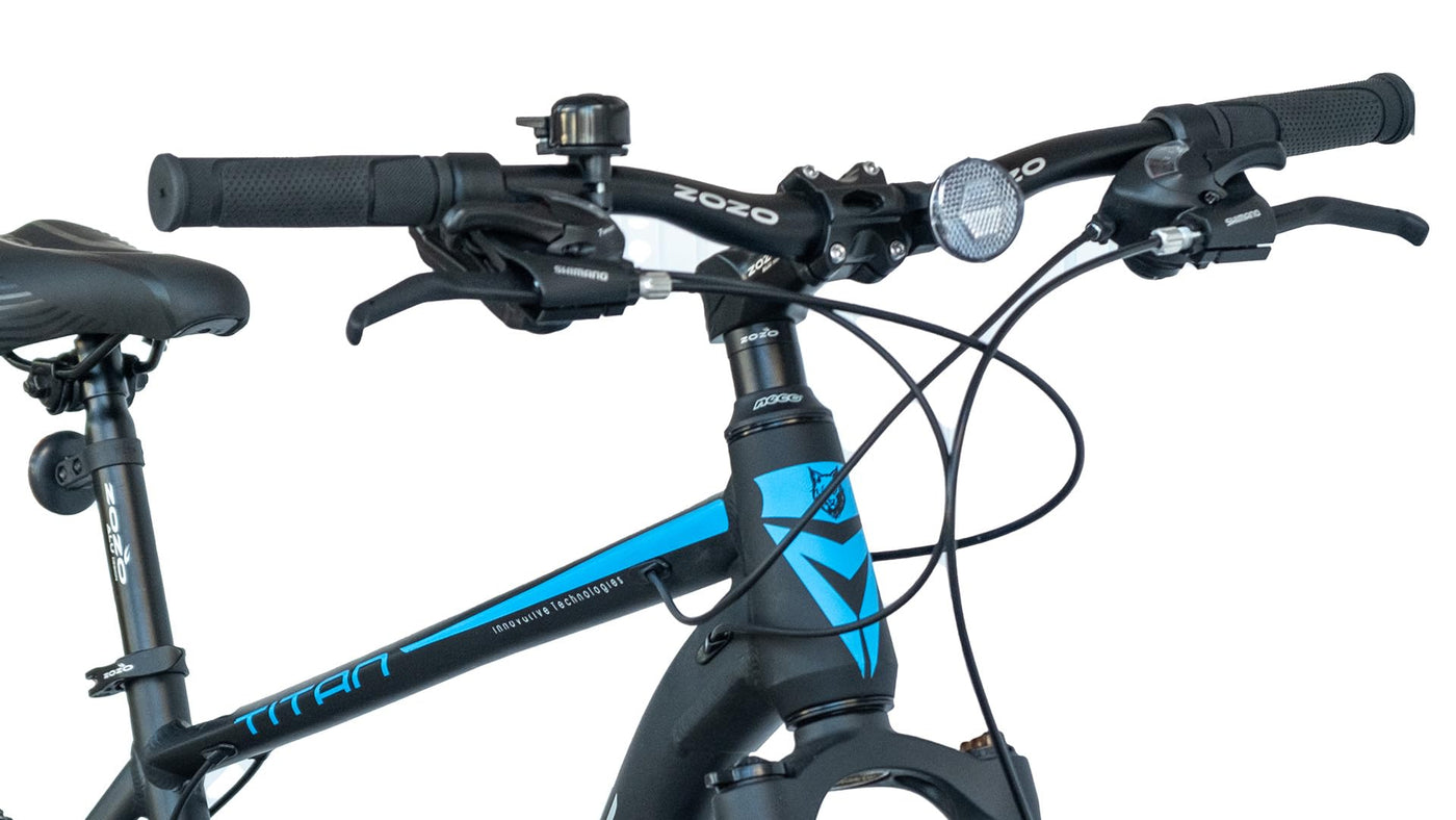 LUCHS "Kaku & Titan Mountainbike, MTB Jungen und Herrenfahrrad Vielseitiges Fahrrad mit 24", 26", 27.5" oder 29" und Federgabel (Schwarz/Blau, 27,5" Zoll (Disc-Brake))