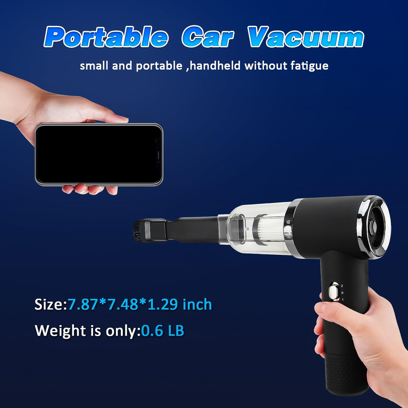 D-Lumina Handstaubsauger，15000PA kabelloser Handstaubsauger Akku mit USB-C Schnellladung，Auto Staubsauger Stark Waschbar mit HEPA-Filter，Hand Vacuum Cleaner für Auto/Haus/Haustiere