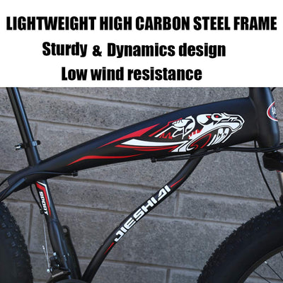 Wmmner Hardtail Fat Tire Mountainbike Für Erwachsene, Männer Frauen Mountainbike Mit Dual Disc Brake, High Carbon Steel Front Suspension All Terrain Mountain Bike, New Red, 26 Zoll 7 Speed/Schwarzer/2