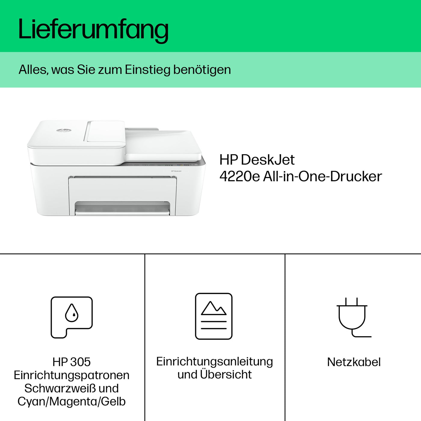 HP DeskJet 4220e Multifunktionsdrucker, 10€ Cashback, 3 Monate gratis drucken mit HP Instant Ink, Drucker, Kopierer, Scanner, Mobiler Faxversand, WLAN, Automatische Dokumentenzuführung, Weiß