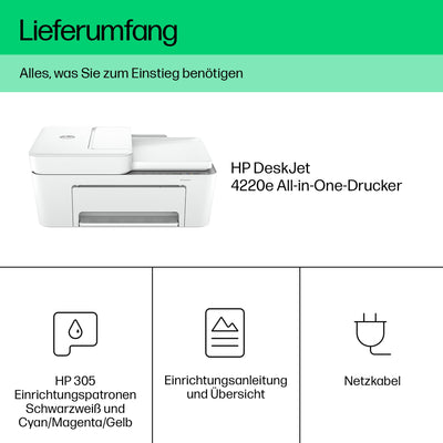 HP DeskJet 4220e Multifunktionsdrucker, 10€ Cashback, 3 Monate gratis drucken mit HP Instant Ink, Drucker, Kopierer, Scanner, Mobiler Faxversand, WLAN, Automatische Dokumentenzuführung, Weiß