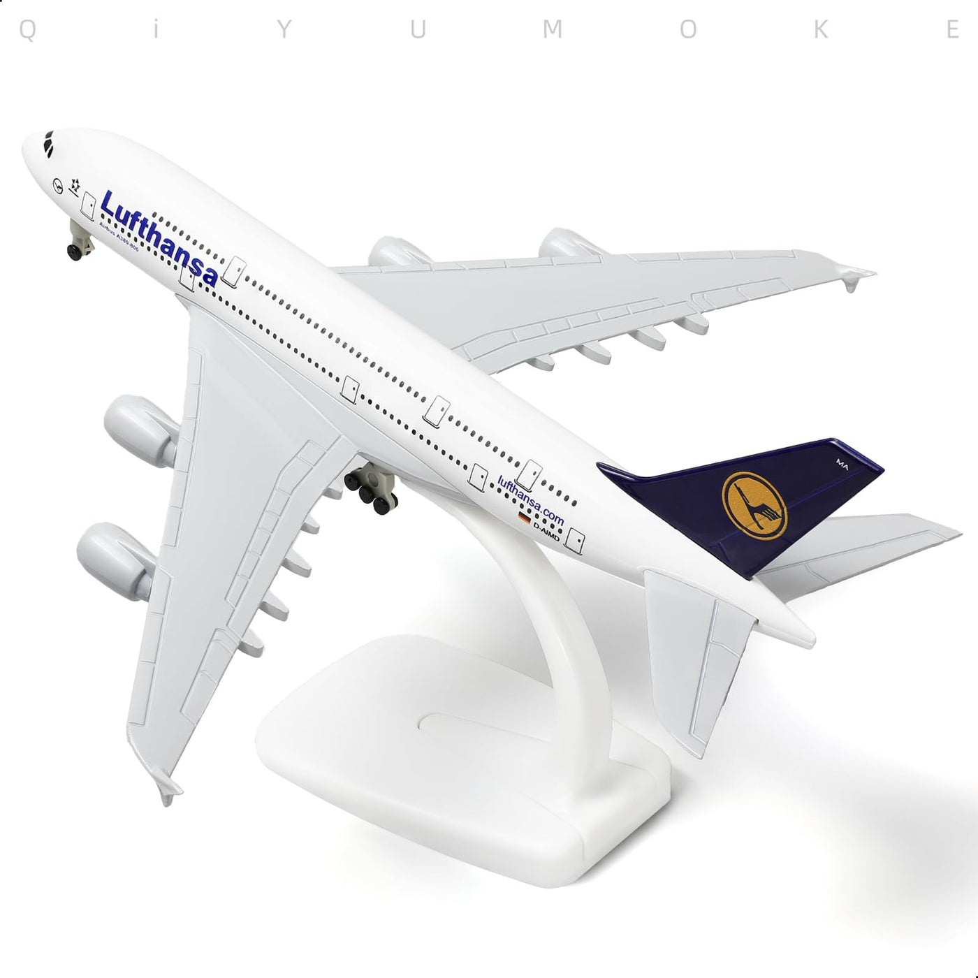 QIYUMOKE 1/300 Metallflugzeugmodell für Lufthansa A380 mit Ständer (7.5 Zoll), geeignet für Luftfahrtbegeisterte als Geschenk oder Ausstellungsdekoration