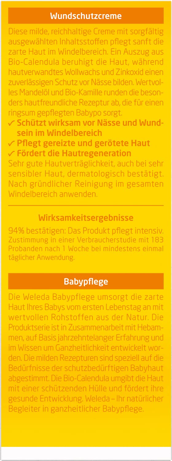 WELEDA Bio Baby Calendula Wundschutzcreme 75ml - Naturkosmetik Wundsalbe / Babycreme für den Schutz empfindlicher Baby Haut im Windelbereich. Hilft bei Rötungen, gereizter Haut und Wundsein