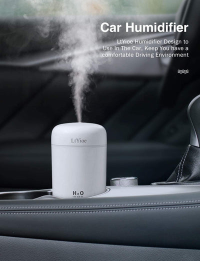 LtYioe Luftbefeuchter, Persönlicher Desktop Mini Luftbefeuchter mit Bunter Cooler Nachtlichtfunktion, Automatische Abschaltung und Super leise für Auto, Büro, Schlafzimmer (Weiß)