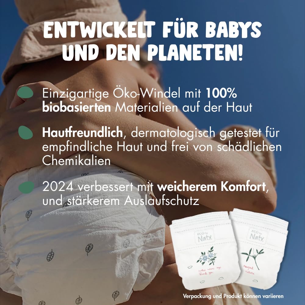 Eco by Naty Baby Öko Windeln - umweltfreundliche Premium-Bio Windeln aus pflanzenbasierten Materialien, ideal für empfindliche Babyhaut (Größe 5 - 80 Stück)