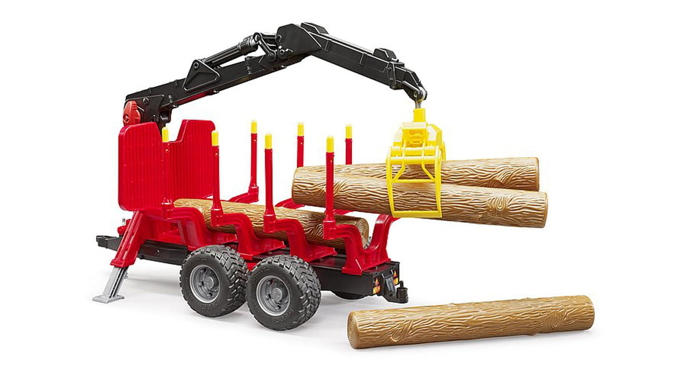 bruder 02252 - Rückeanhänger mit Ladekran, 4 Baumstämmen & Holzgreifer - 1:16 Fahrzeuge, Anhänger, Forstwirtschaft, Waldarbeit, Bäume, Holzwagen, Kran, Lader, Förster