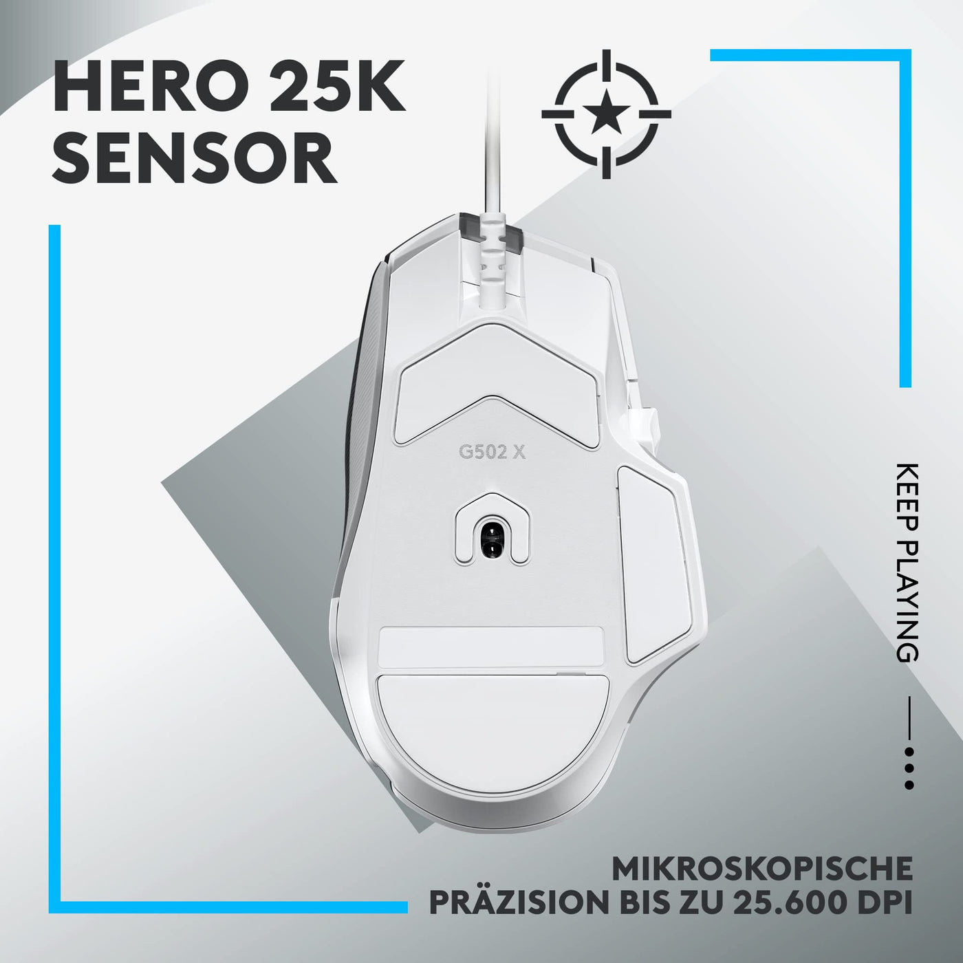 Logitech G502 X Kabelgebundene Gaming-Maus - LIGHTFORCE Hybrid optisch-mechanische Primärschalter, HERO 25K Gaming-Sensor, Kompatibel PC - macOS/Windows - Weiß
