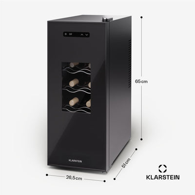 Klarstein Freistehender Weinkühlschrank 1 Zone, Getränkekühlschrank Klein, Kleiner Weinschrank, Wein-Kühlschrank Klein mit Glastür, Indoor/Outdoor Flaschenkühlschrank, Wine Fridge, 12 Flaschen