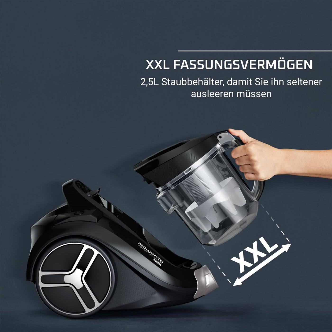 Rowenta Compact Power XXL Classic beutelloser Bodenstaubsauger, 900 Watt, 3-stufiges Filtersystem, Fassungsvermögen, kompakt, 8,80 m Reinigungsradius, inkl. 2-in-1 Fugendüse, Rot, RO4B23