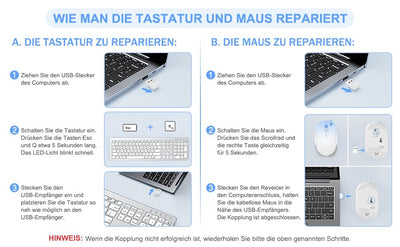 Tastatur Maus Set Kabellos, seenda Ultra-Dünne Wiederaufladbare Funk Tastatur Maus Set, Ergonomische Tastatur Kabellos mit Silikon Staubschutz für PC/Laptop/Smart TV, DE QWERTZ Layout, Schwarz&Silber