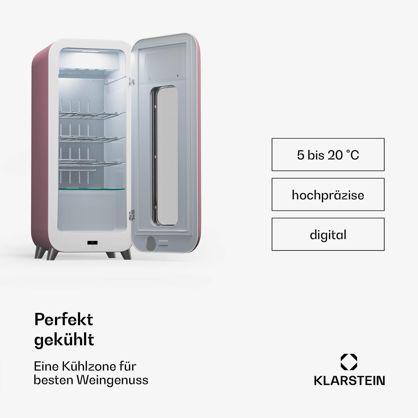 Klarstein Freistehender Weinkühlschrank 1 Zone, Getränkekühlschrank Klein, Kleiner Weinschrank, Wein-Kühlschrank Klein mit Glastür, Indoor/Outdoor Flaschenkühlschrank, Wine Fridge, 15 Flaschen