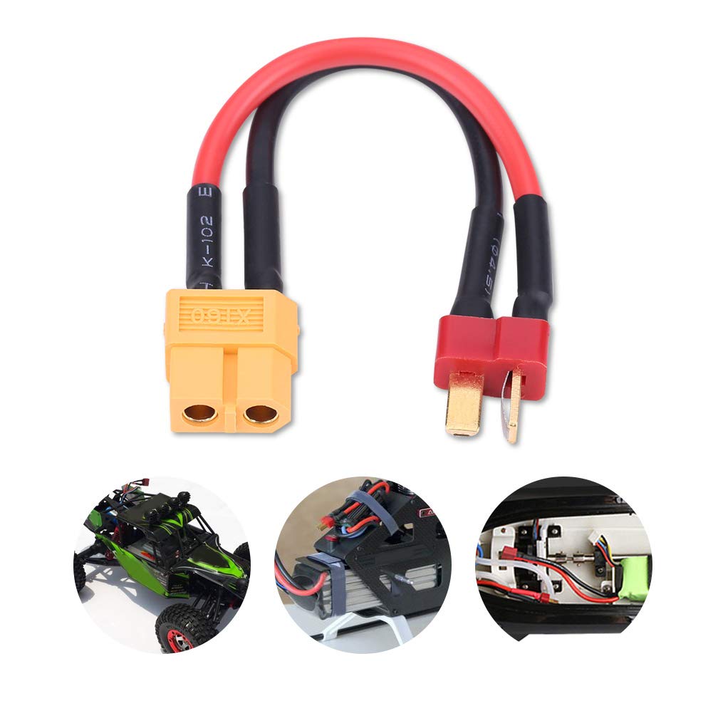 2 Stück XT60 auf T-Stecker-Adapter-Anschlusskabel 14 AWG mit 10 cm Draht für RC-Ladegerät (T-Stecker männlich auf XT60 weiblich)