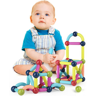 Magnetische und Stangen, 88 Stück magnetische Kugeln, Magnetbaustäbchen-Set, Bausteine, Fliesen, STEM Stapelspielzeug für Kinder ab 3 Jahren (88 Stück)