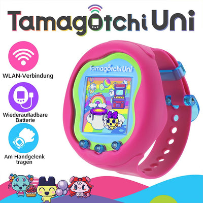 BANDAI - Tamagotchi Uni - Verbindungsfähiges Tamagotchi mit Armbanduhr - Virtuelles Haustier - Rosa Modell - 43351, (NT43351)