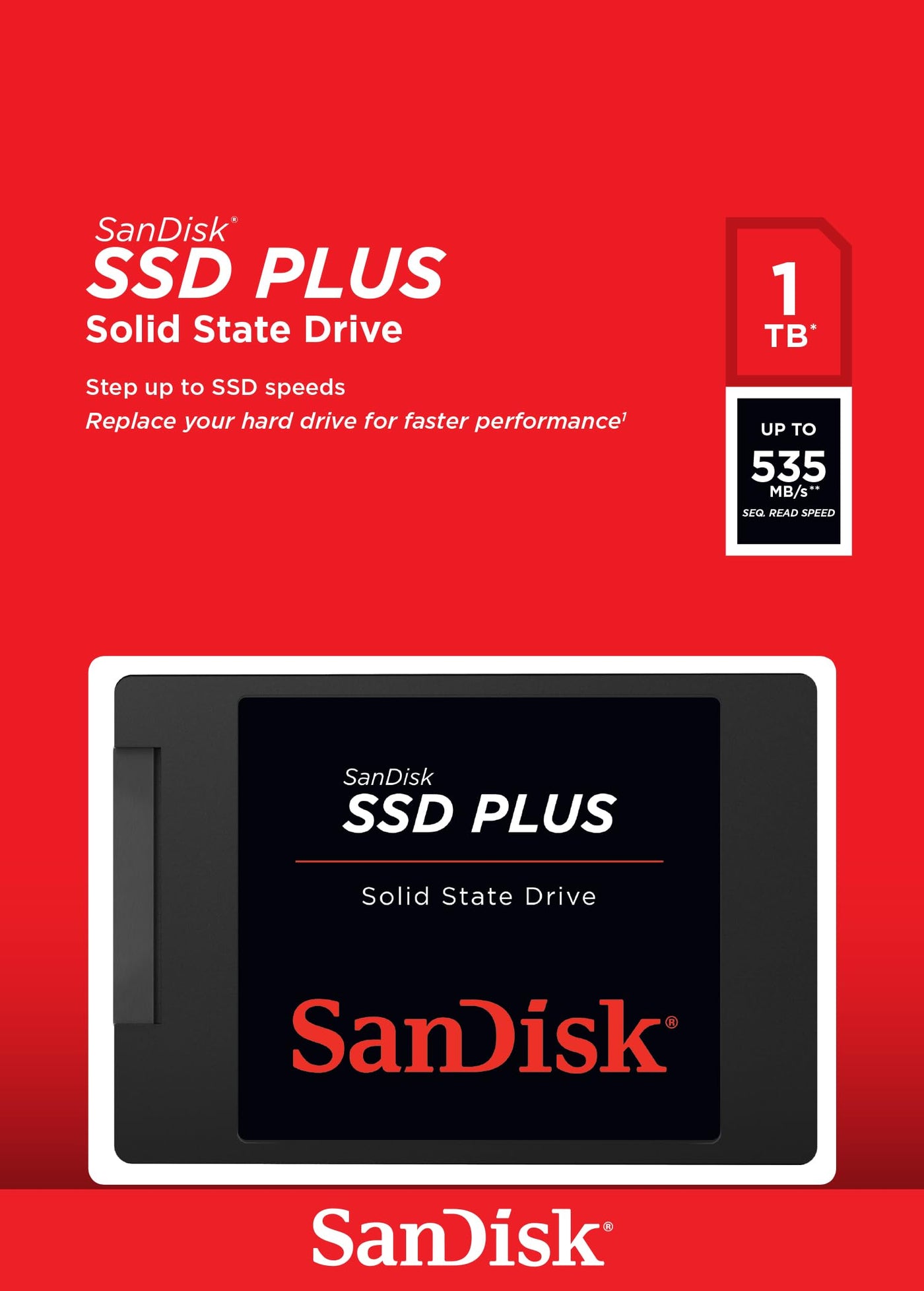 SanDisk SSD Plus interne SSD Festplatte 1 TB (schnelleres Hoch-, Herunterfahren und Laden, Lesegeschwindigkeit 535 MB/s, Schreibgeschwindigkeit 350 MB/s, stoßfest)