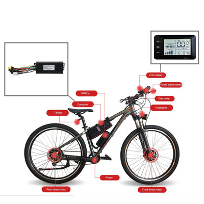 HERCHR Elektromotor Brushless Controller, DC 24V 36V 48V Motorgeschwindigkeit Controller 1000W-1500W E-Bike 30A 3-Modus Sinuswellen Umrüstsatz Mit LCD Display Für 22,2mm Lenker Elektrofahrrad Roller