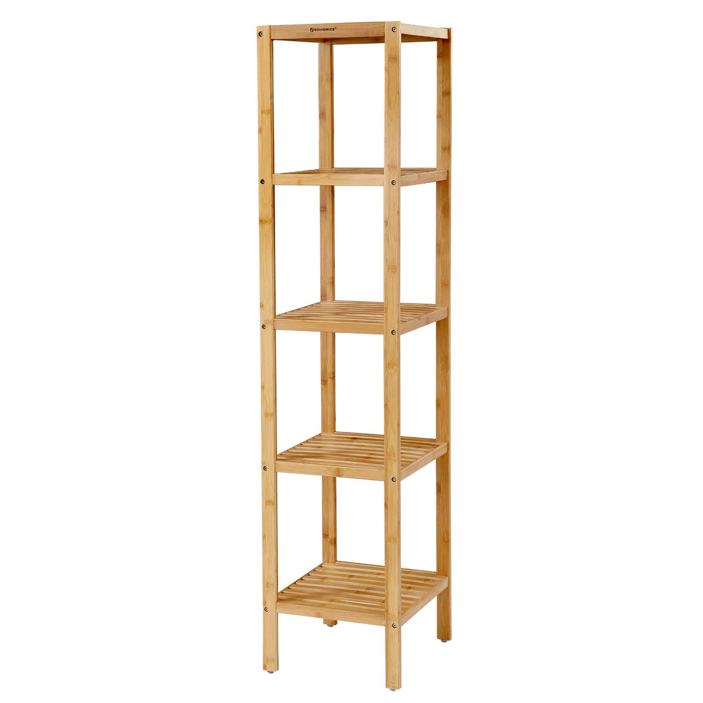 SONGMICS Badregal 5 Ebenen, schmales Regal stehend, Bambusregal, multifunktionales Aufbewahrungsregal, für Küche, Wohnzimmer, Schlafzimmer, Badezimmer, naturfarben BCB55Y