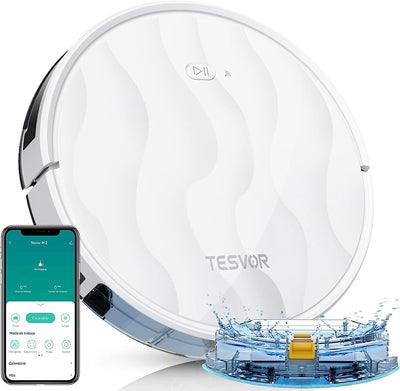 Tesvor Saugroboter mit Wischfunktion,M2 Staubsauger Roboter,6000Pa Starke Saugkraft Roboterstaubsauger,Selbstaufladend,WLAN, 5200 mAh +180 Min.Laufzeit Ideal für Tierhaare,Teppich,Hartboden