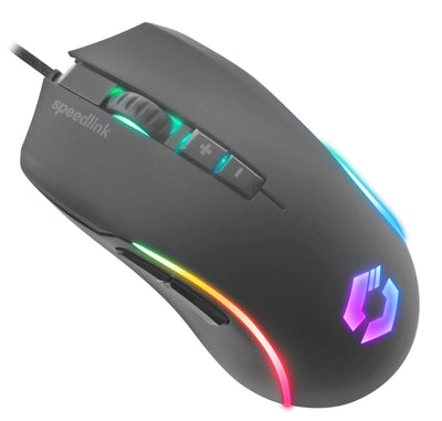 SPEEDLINK ZAVOS Gaming Mouse – Gaming Maus mit Kabel, mehrfarbige LED Beleuchtung, 5 Tasten PC Maus kabelgebunden, DPI-Schalter bis 6400dpi, gummierte Oberfläche, ummanteltes Kabel, schwarz