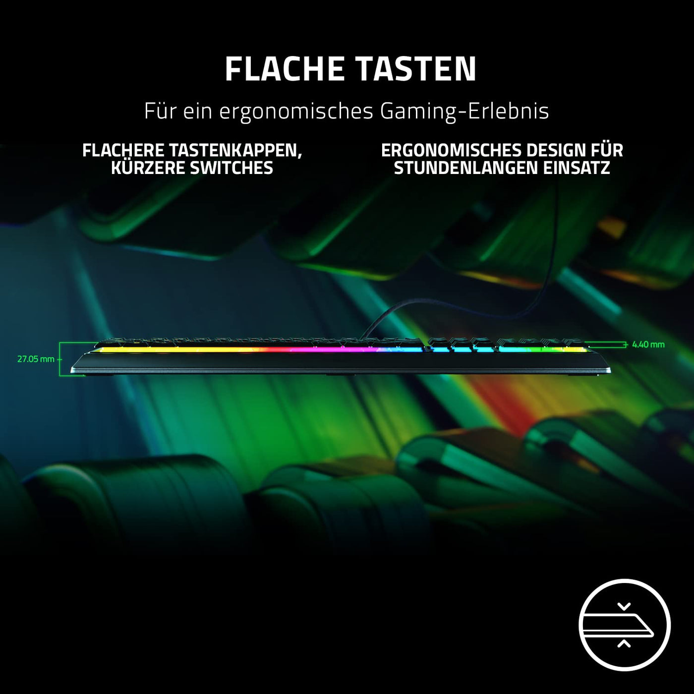 Razer Ornata V3 - Flache Mecha-Membran-Gaming Tastatur (Hybrid Mecha-Membran-Switches, Magnetische Soft-Touch-Handballenauflage) QWERTZ DE-Layout | Schwarz