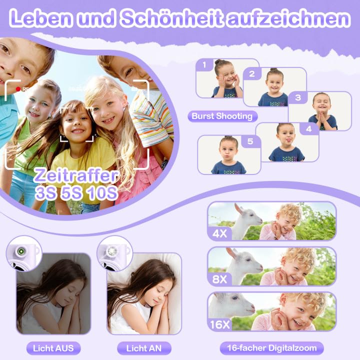 FNITAER Kinderkamera, 2,4 Zoll Sofortbildkamera, 1080P HD Kamera fotokamera mit 32 GB Karte und 3 Rollen Druckfotopapier, Kamera Kinder für 3–12 Jahre alte Jungen und Mädchen