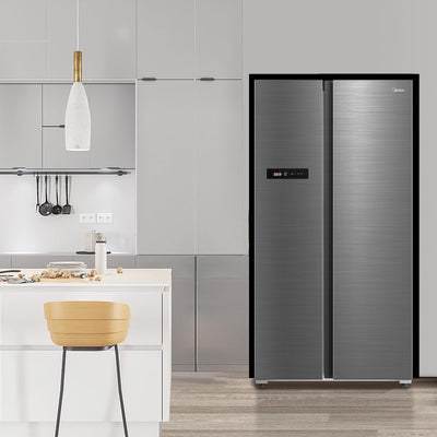Midea MDRS791MYA46 Side-by-Side Kühl-/Gefrierkombination/No Frost/Inverter Compressor/176,5 cm hoch/379 L Kühlen/213 L Gefrieren/Doppelte Steuerung/SuperCool/LED-Beleuchtung/35dB/Rostfreier Stahl