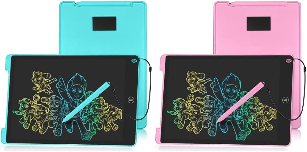 HOMESTEC Schreibtafel 12 Zoll, Buntes Display, Blau & Schreibtafel 12 Zoll, Buntes Display, LCD Elektronische Maltafel für Kinder, Display Kinder Laptop für Notieren/Zeichnen, ab 3 Jahre Rosa