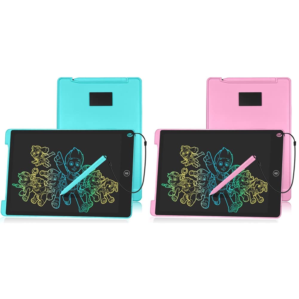 HOMESTEC Schreibtafel 12 Zoll, Buntes Display, Blau & Schreibtafel 12 Zoll, Buntes Display, LCD Elektronische Maltafel für Kinder, Display Kinder Laptop für Notieren/Zeichnen, ab 3 Jahre Rosa